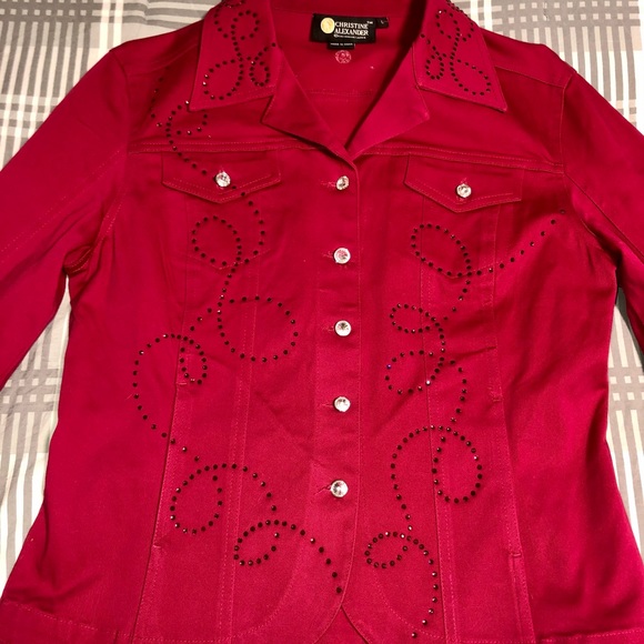 SOLD!!! Christine Alexander RED denim bling faux diamond L - Picture 3 of 14